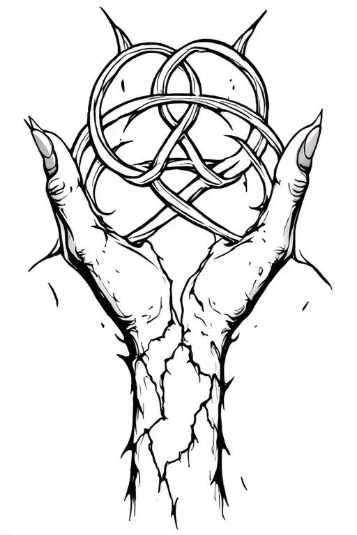 ripped skin to a celtic knot underneath entertwining…