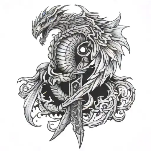 Dragon, Katana, Angel wings