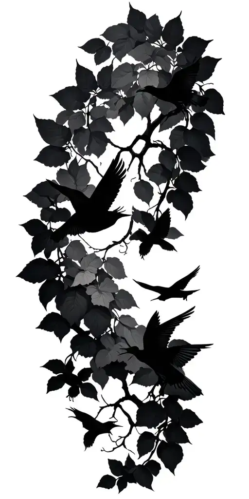 vines with birds flying