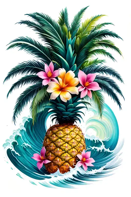 pineapple wave palm trees flowers