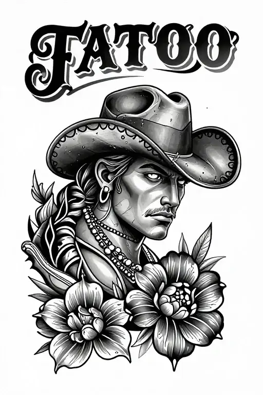 Western print spine tattoo design
