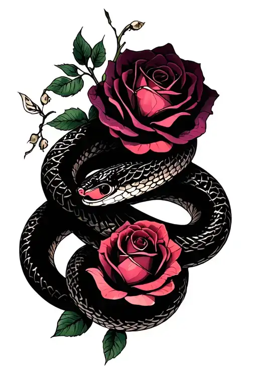 snake wrapped loosely around roses going up gothic