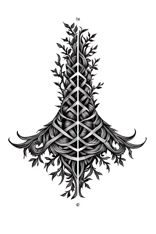 a vertical sternum tattoo that is symmetrical, incorp…