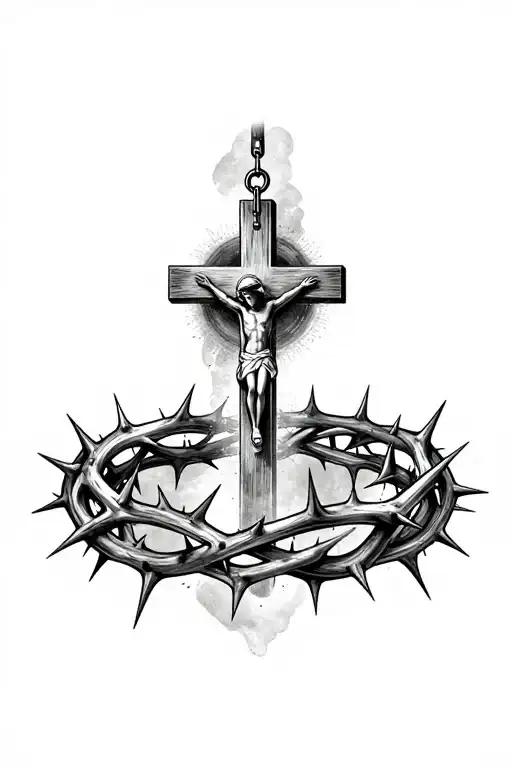 A catholic cross with a crown of thorns hanging