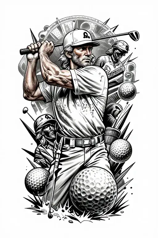 Legendary golf tattoo depicting mythic greatness and iconic a…