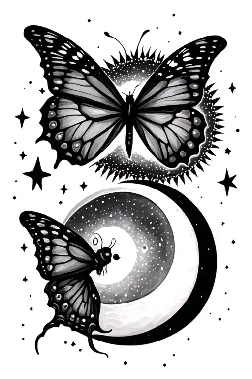 Sun moon Butterfly stars sparkles