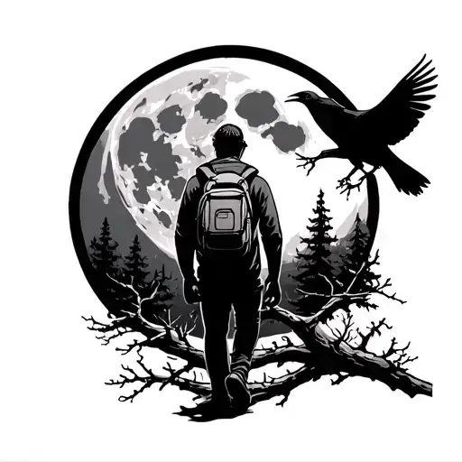 A man with a backpack on his shoulder walks along the path th…