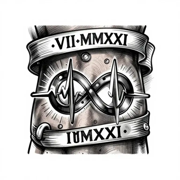 VI•XII•MMXXI above heartbeat into infinity symbol int…