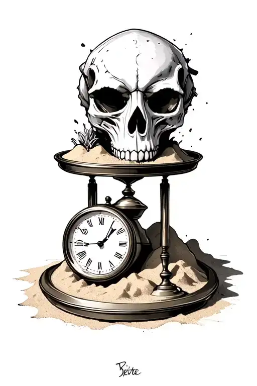 animal skull on top of a sand clock