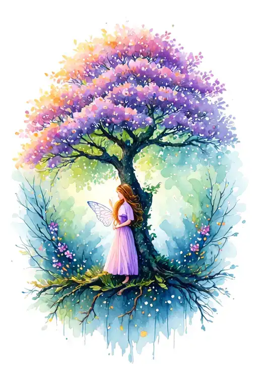 Illustrated Hawthorne fairy tree surrounded