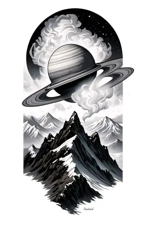 Smoke forming saturn on top of a mountain peak