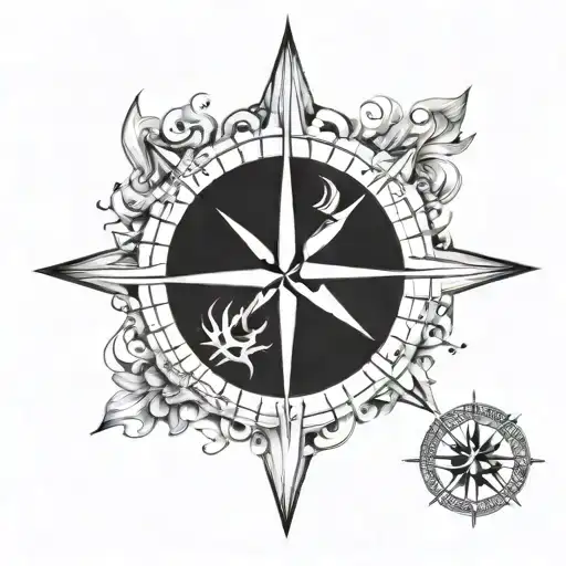 A tattoo design of a compass rose with each direction…