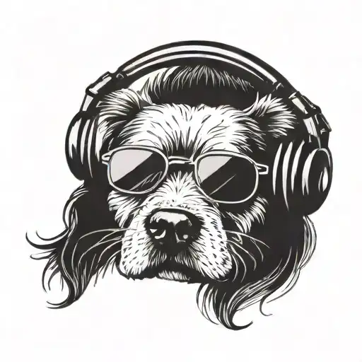A playful tattoo of a dog wearing headphones and sung…