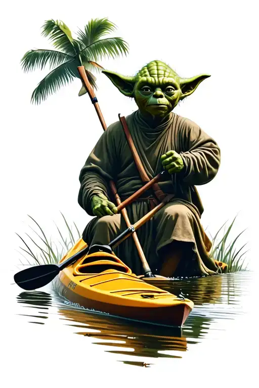yoda in everglades with kayak paddle