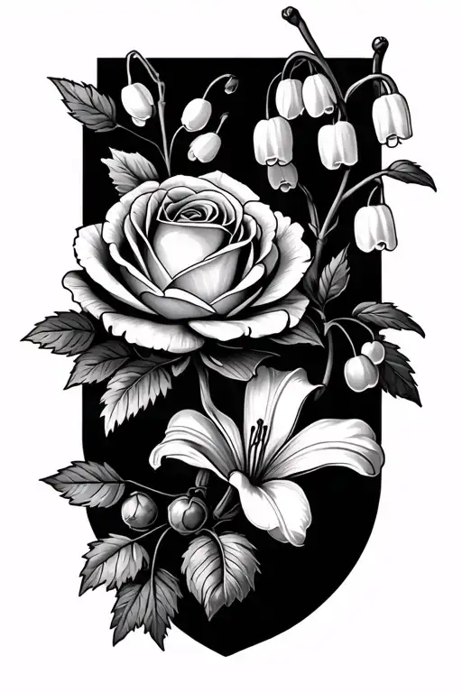 Rose, peony, lily of the valley, hawthorn, violet flower
