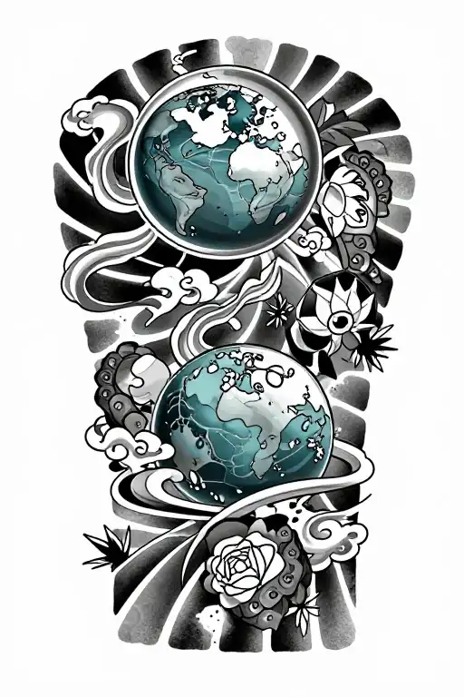 Zen tattoo. Four elements forming gauntlet. Earth is Japanese…