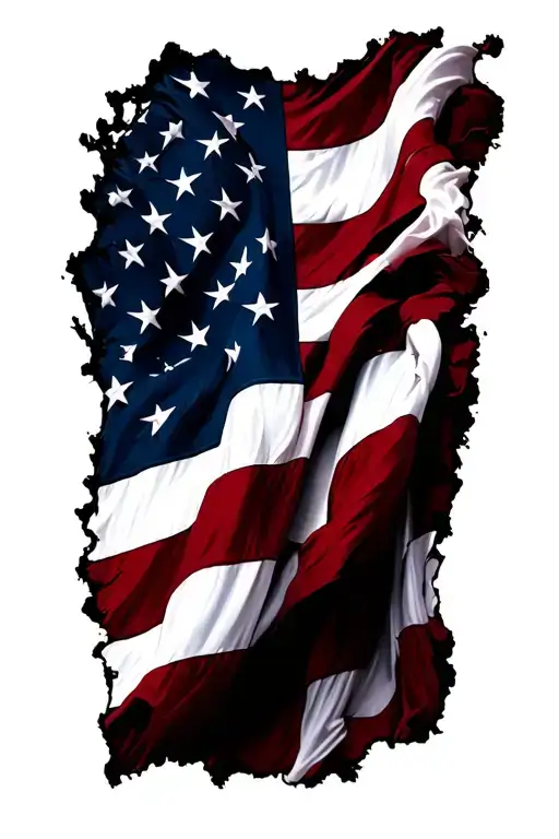 American flag waving no pole slightly tattered