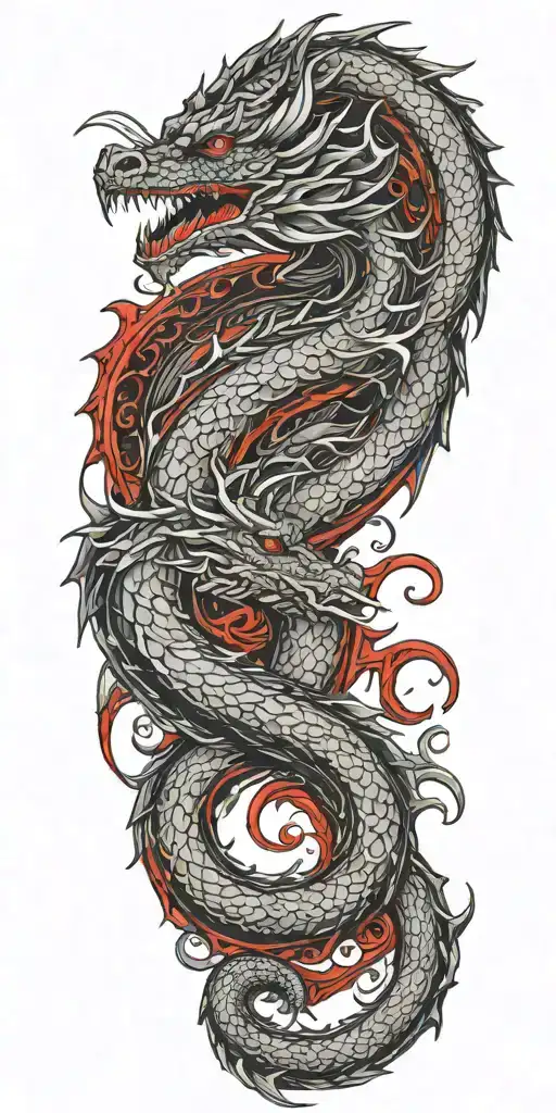 European dragon thats black, red and sliver