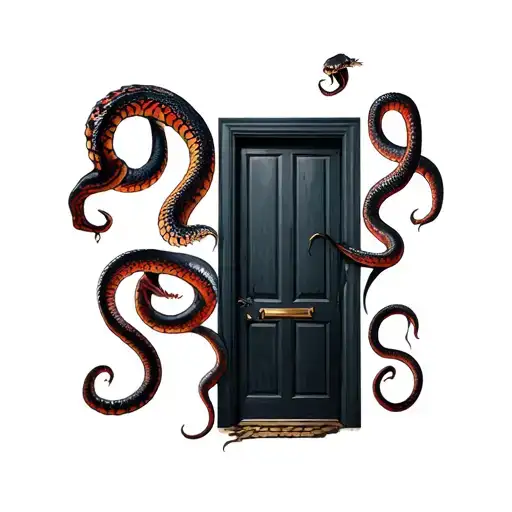 dark door with scary snakes around it