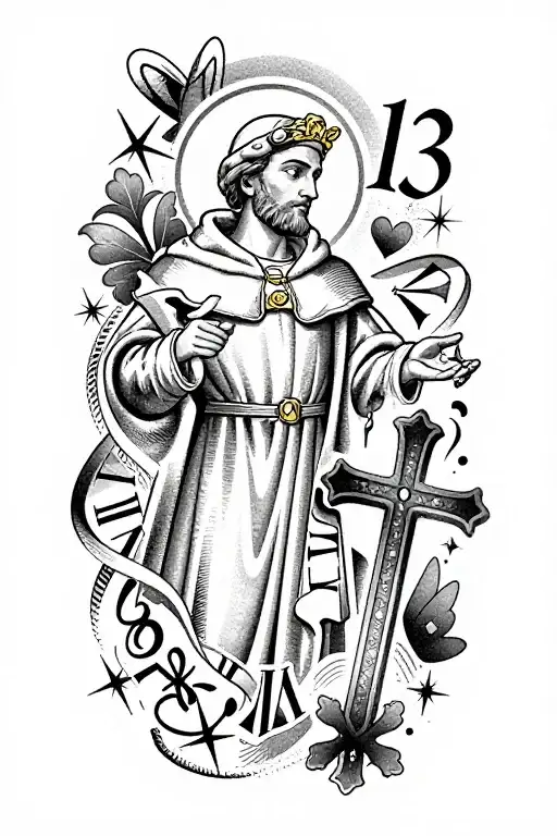 Tattoo idea including Saint Anthony Number 13 in Roman numera…