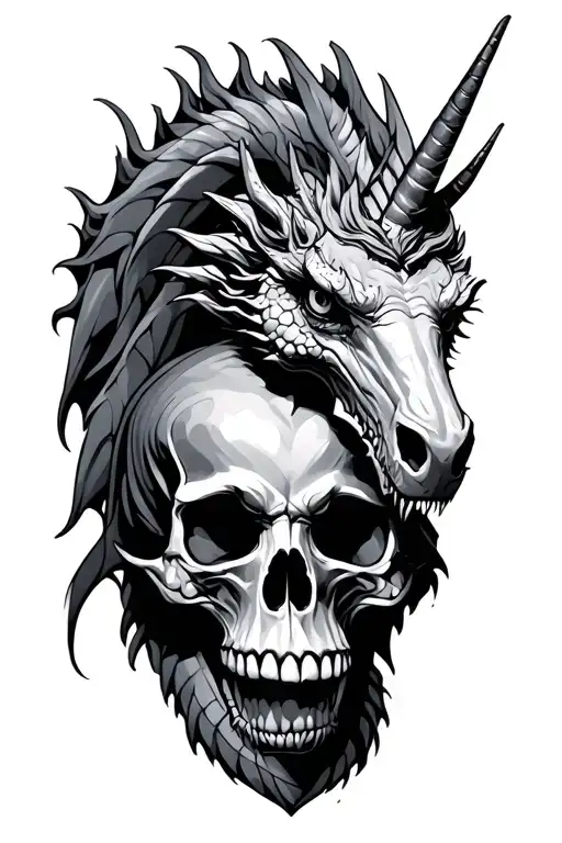 Dragons, unicorn and skulls