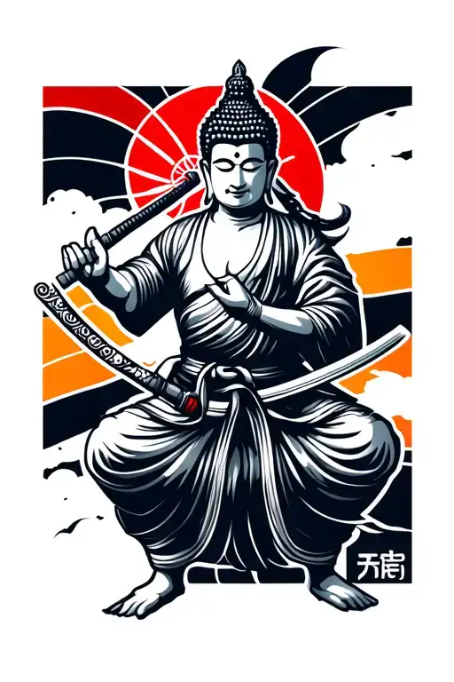Olympic logo with karate and sword of lord Buddha