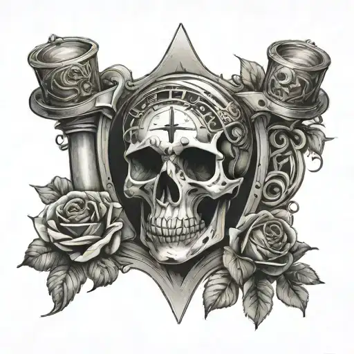 hourglass with sun and balance in the sun, rose with…