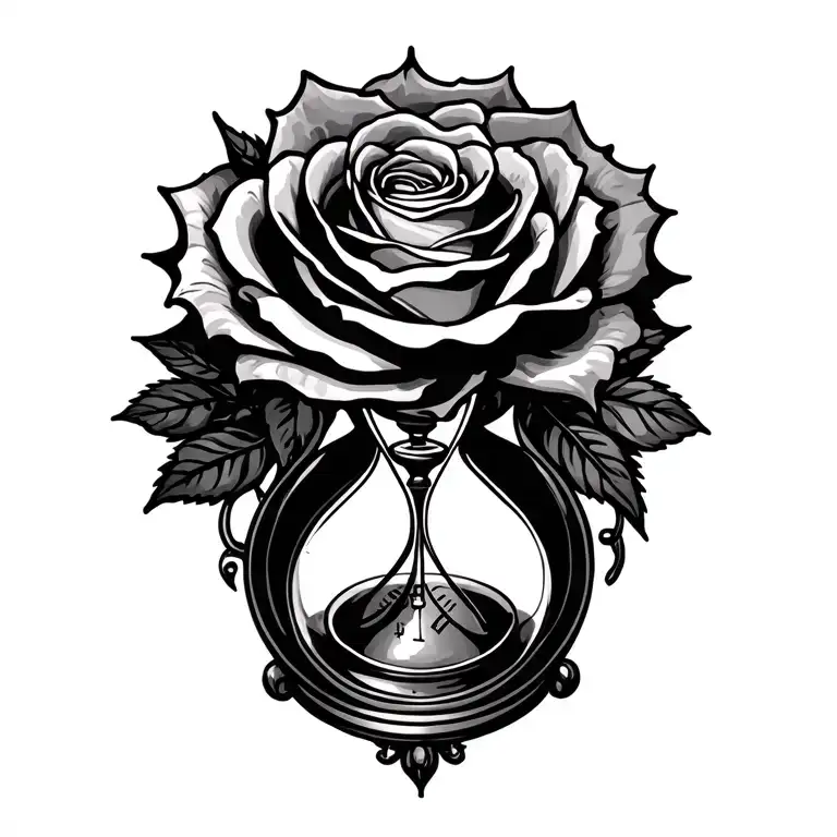 rose hourglass with clock