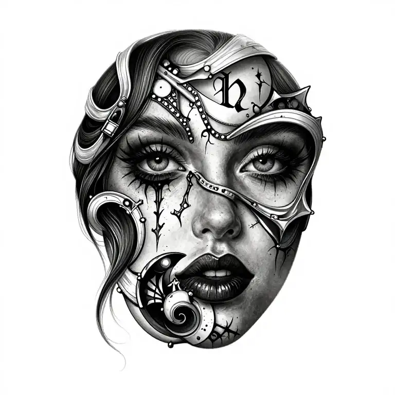 Beautiful gothic woman profile, eye contact