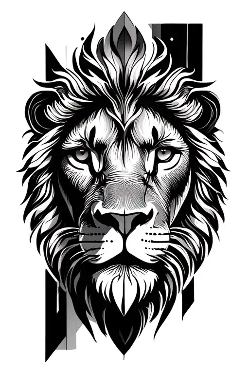 Lion face with mouth closed wise eyes surrounded by m…