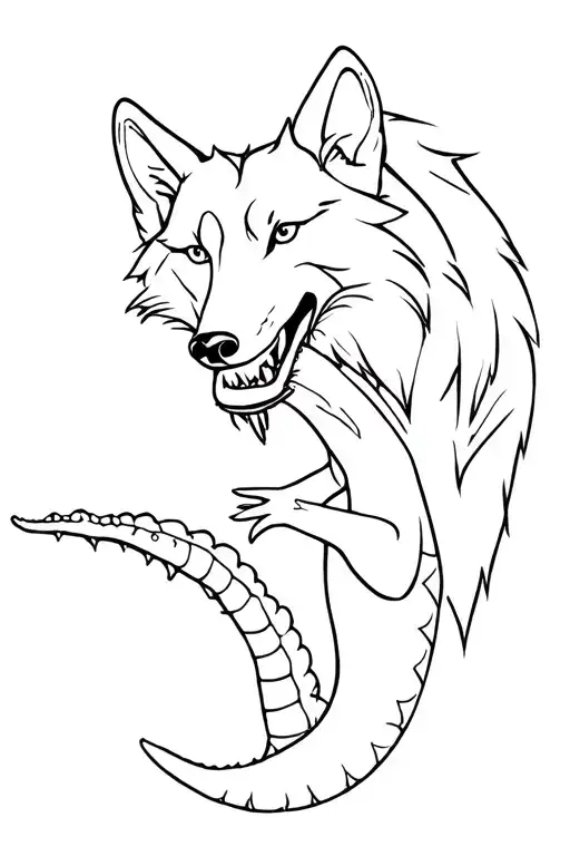 Wolf and crocodile holding