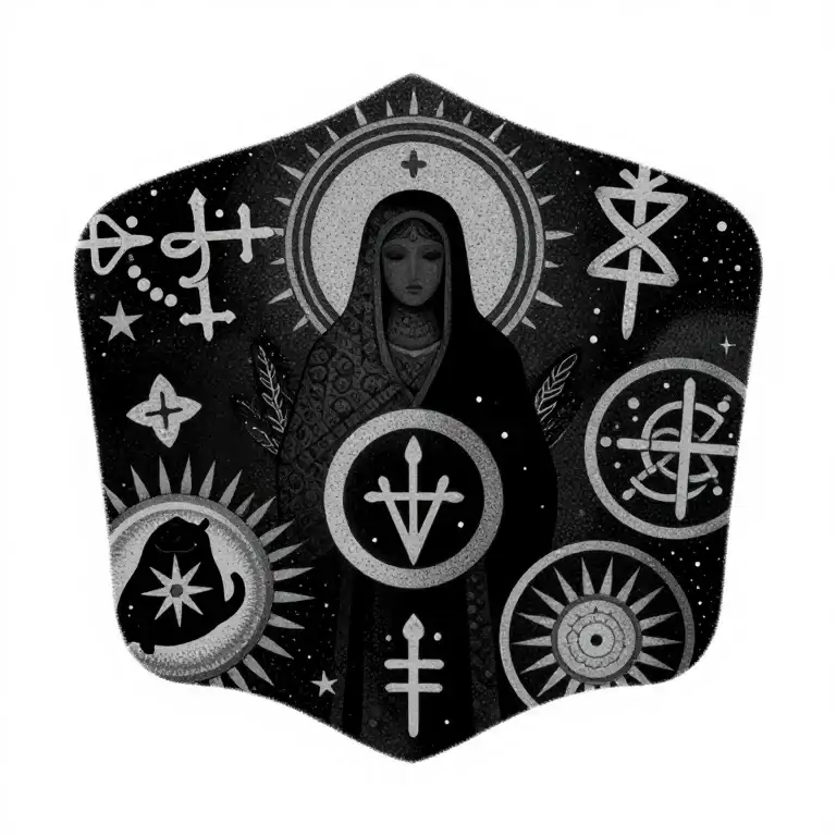 spiritual slave tattoo with sacred symbols and deeply…