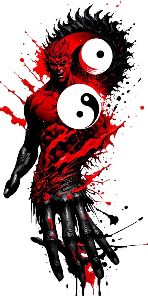 Akuma with ying yang symbol floating in his hand