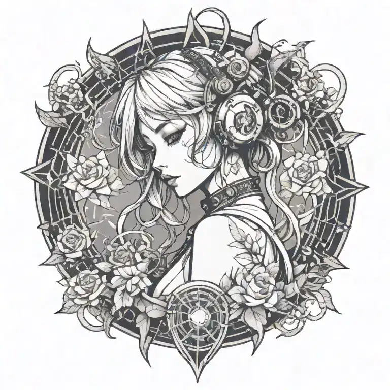 Anime girl cyber punk rock inspired tattoo