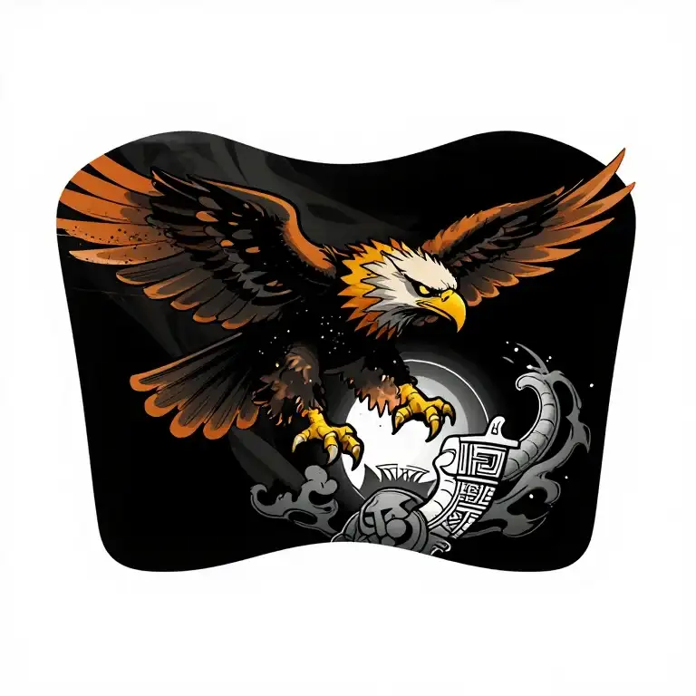 Mythic eagle tattoo with ancient legendary imagery and dramat…