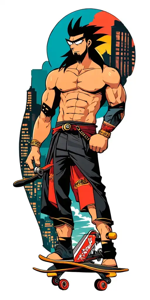 Full arm on samurai jack's style tattoo on modern city with a…