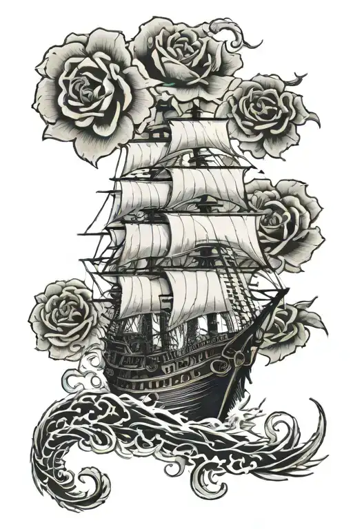 Pirate ship devils warship rose tattoo