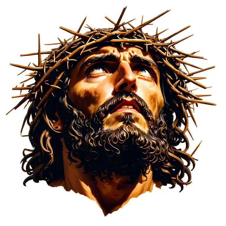 Jesus looking up with the crown of thorns on his head