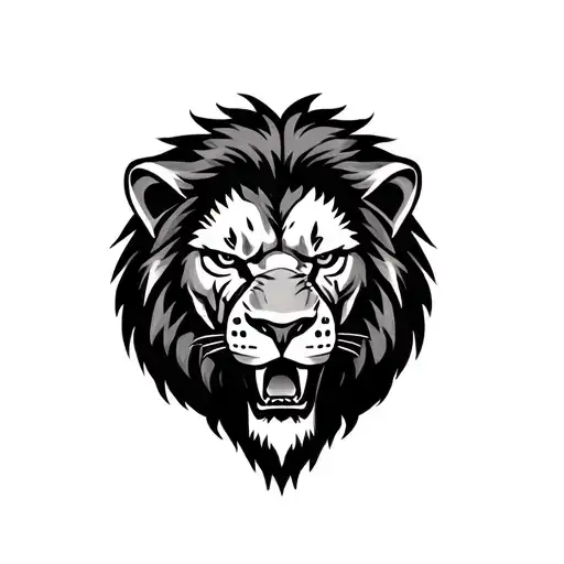 roaring lion face with battle scars
