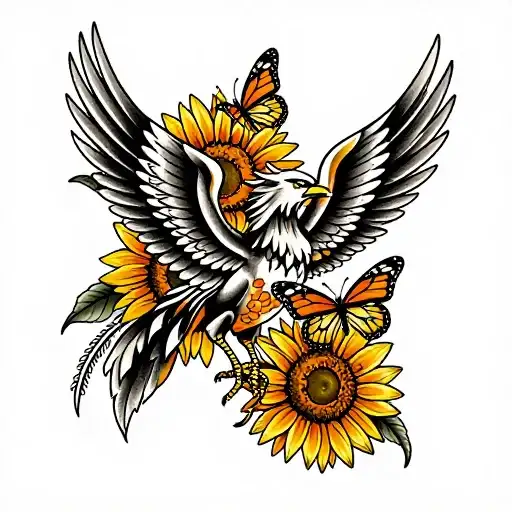 Create the image of a tattoo of a phoenix with wings…