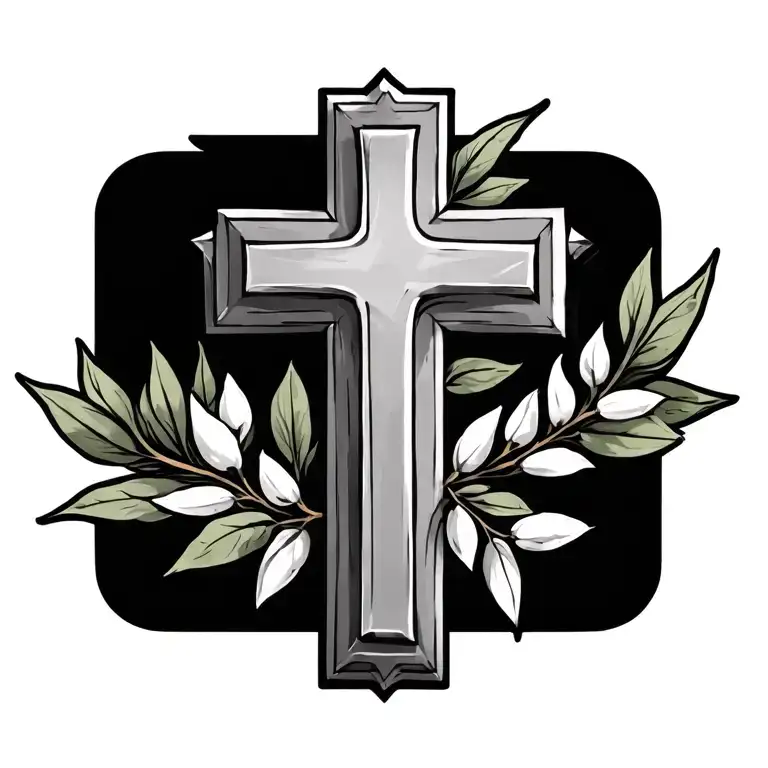 Fine Christian cross, olive branch