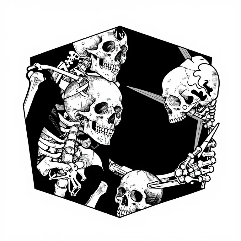 Skeleton holding skulls