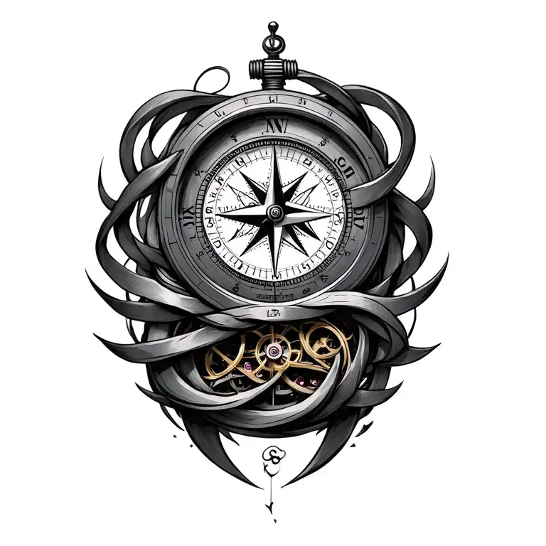 compass and watch mechanism intertwined