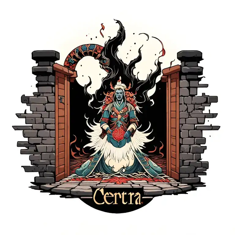 Full back tattoo design in traditional Old School style with…
