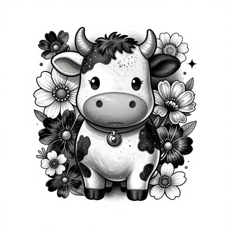 Cute cow with flowers