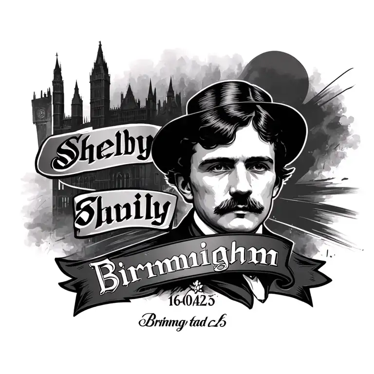 Face of Thomas Shelby with the phrase Shelby Family 16/04/25…