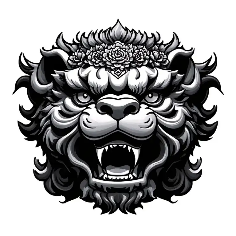 3 headed foo dog with budda