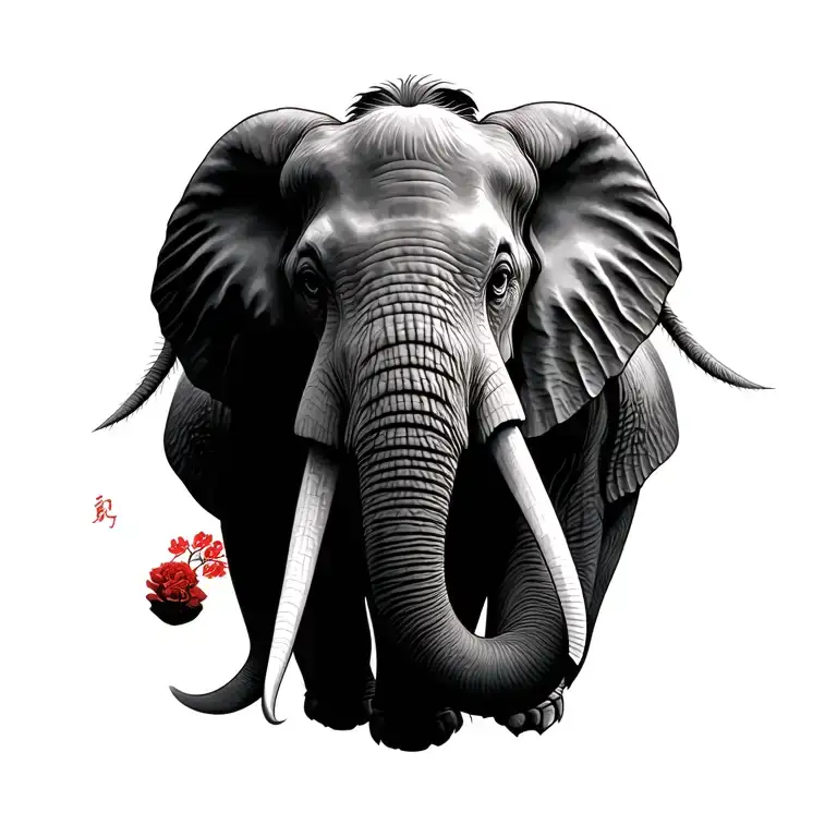 An elephant portrait with the symbolism in chinese