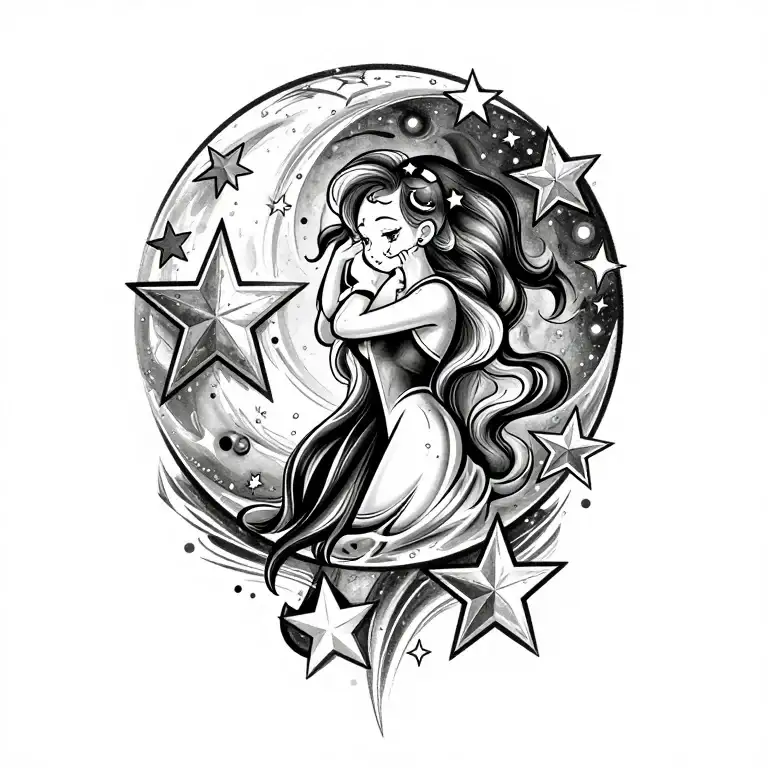 Moon and stars