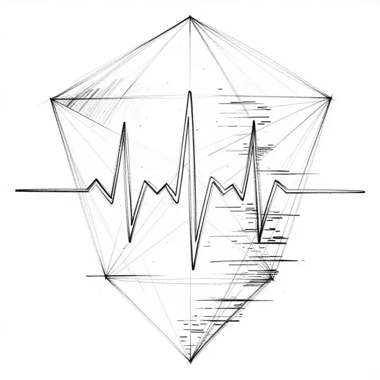 A geometric design featuring a heartbeat line that transition…